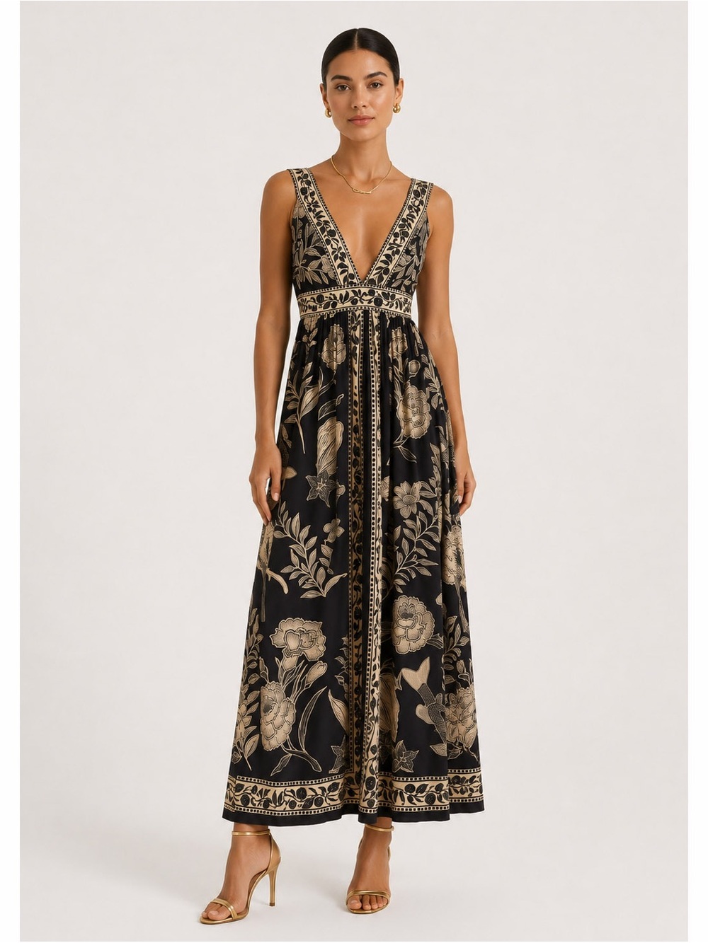 FARM Rio Black Botanical Deep V Maxi Dress | Brazil Exclusive | NWT | Size Small